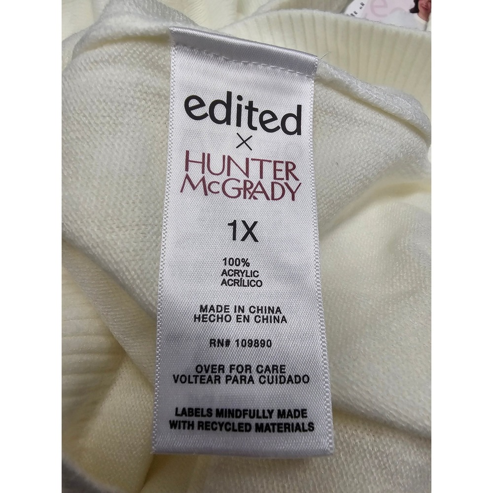 Edited x Hunter McGrady Women 1X Egret White Short Sleeve Sweater 7ERW8031‎ NWT - Picture 6 of 8